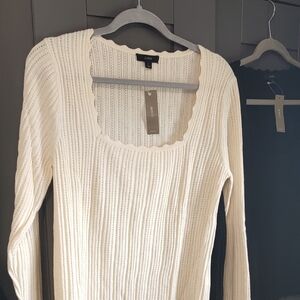 J. Crew Ivory Scalloped Knit Top